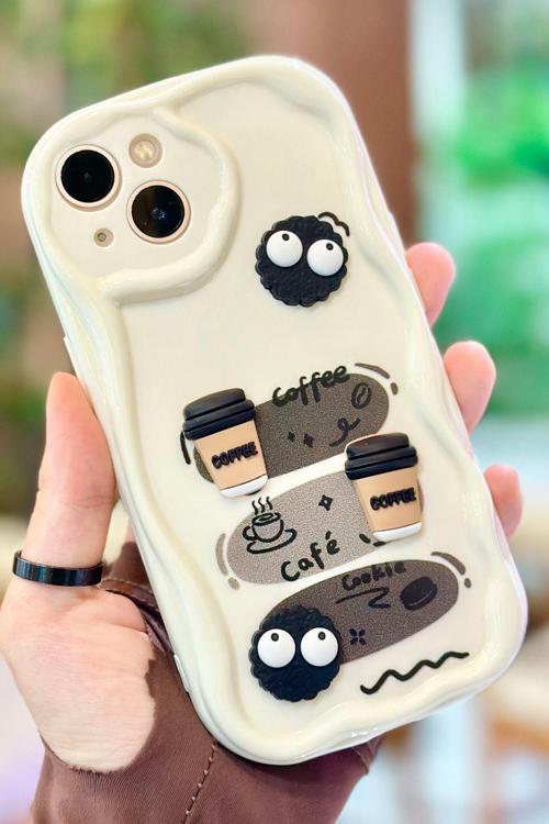 iPhone 14 ve 13 Uyumlu  Kahve Kurabiye Desenli 3 Boyutlu Şirin Parlak Tasarım Cookie Kılıf