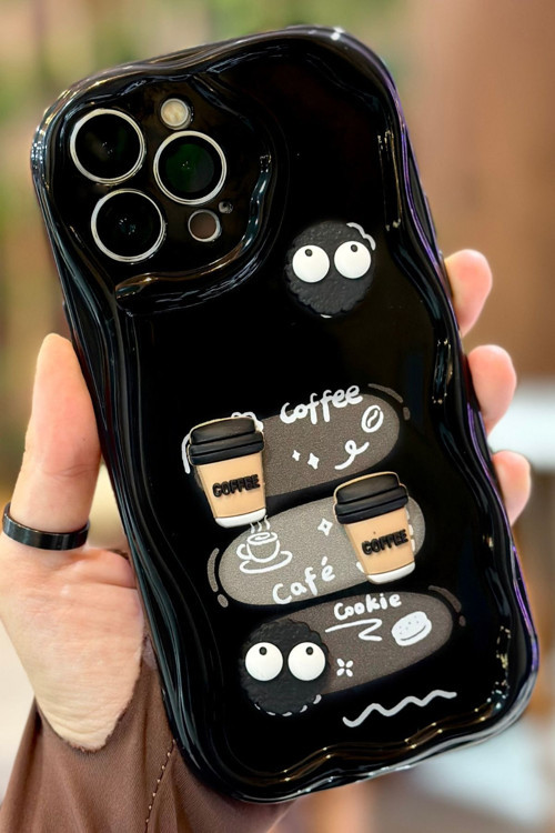 iPhone 15 Pro Kahve Kurabiye Desenli 3 Boyutlu Şirin Parlak Tasarım Cookie Kılıf