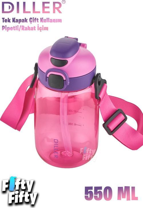 550 ml Tek Kapak Çift Kullanım Pipetli/Pipetsiz Askılı Tritan Su Matarası-FFDILLERD70-550