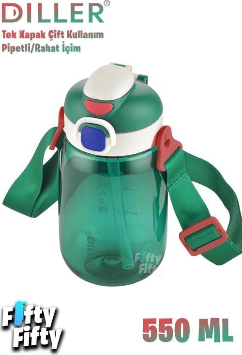550 ml Tek Kapak Çift Kullanım Pipetli/Pipetsiz Askılı Tritan Su Matarası-FFDILLERD70-550