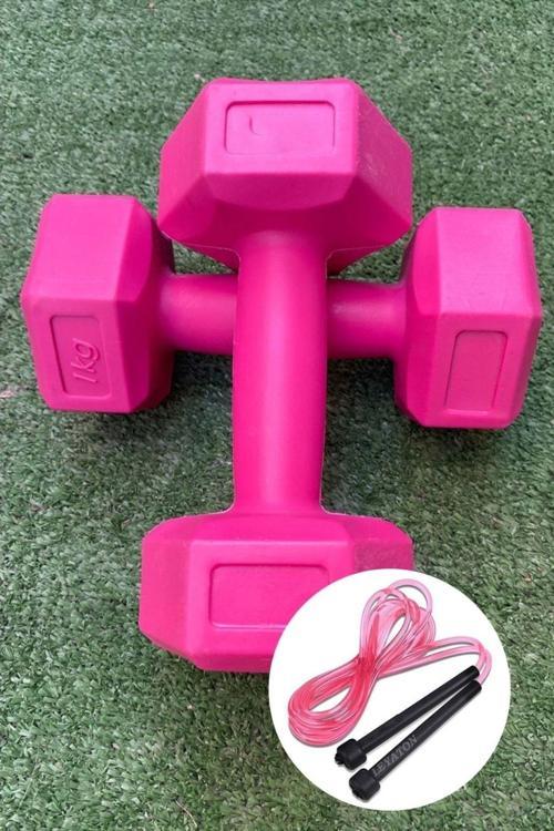 Pembe Dambıl 2X1 Kg Dambıl Seti Dumbbell Atlama Ipi Lyt-25498D Plastik 1 Kg Dambıl Seti