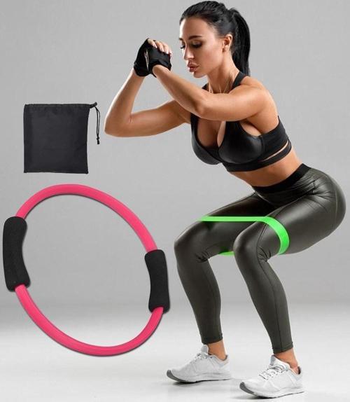 Pilates Çemberi Ve Çantalı Aerobik Bandı Seti Squat Lateks Direnç Lastiği 2 Li Pilates Set