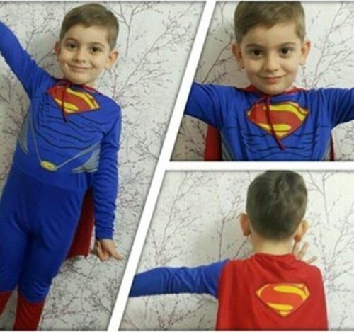 Pelerinli Süperman Kostümü - Süper Adam Kostümü 4-5 Yaş