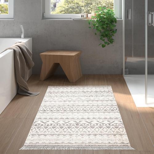 Kaymaz Taban Djt Banyo Halısı Yıldız Deri Saçaklı İskandinav F5078
