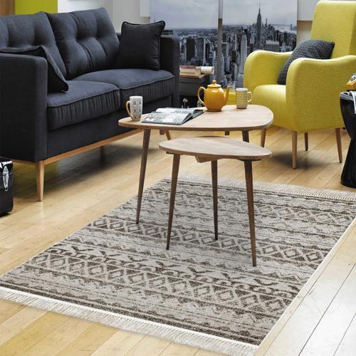 Kaymaz Taban Djt Salon Halısı Yıldız Deri Saçaklı İskandinav F5078