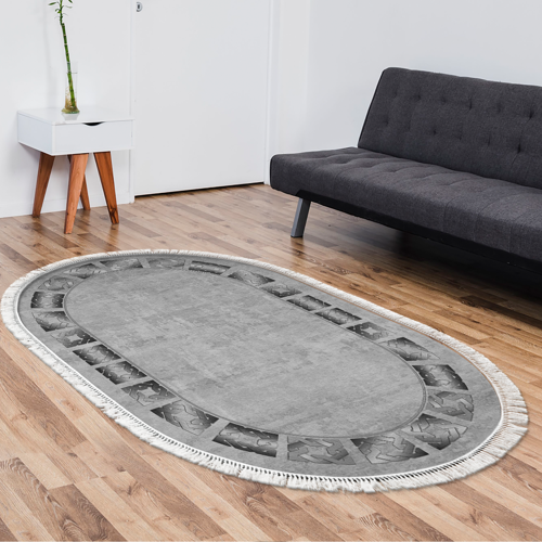 Kaymaz Taban Djt Salon Halısı Yıldız Deri Saçaklı Oval Modern 691M