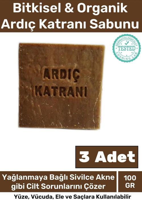 %100 Doğal Bitkisel El Yüz Vücut Saç Cilt Orijinal Vegan 3'lü Ardıç Katranı Sabunu
