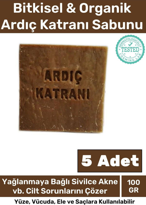 %100 Doğal Bitkisel El Yüz Vücut Saç Cilt Orijinal Vegan 5'li Ardıç Katranı Sabunu