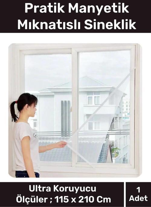 Deluxe Pencere Balkon Dükkan Cam Pratik Manyetik Mıknatıslı Siyah Kapı Sinekliği Tülü 115x210 Cm