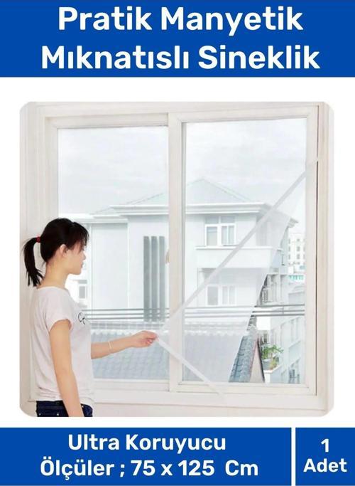 Deluxe Pencere Balkon Dükkan Cam Pratik Manyetik Mıknatıslı Siyah Kapı Sinekliği Tülü 75X125 Cm