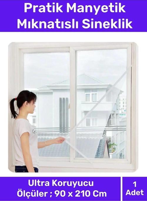 Deluxe Pencere Balkon Dükkan Cam Pratik Manyetik Mıknatıslı Siyah Kapı Sinekliği Tülü 90x210 Cm