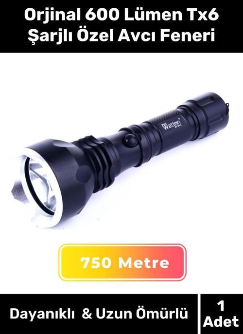 Deluxe Seri 250 Metre Beyaz Işık Güçlü Aydınlatma  600 Lümen Tx6 Şarjlı Özel Avcı Feneri