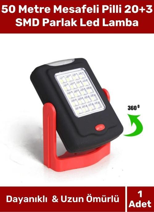 Deluxe Seri Sert Plastik Beyaz Işık 50 Metre Mesafeli Pilli 20+3 SMD Parlak Led Lamba