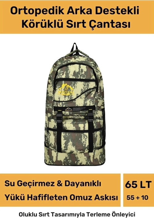 Ortopedik Su Geçirmez Konfor Modeli Fermuarlı Büyük Boy Çok Gözlü Bölmeli Kamp Outdoor Sırt Çantası