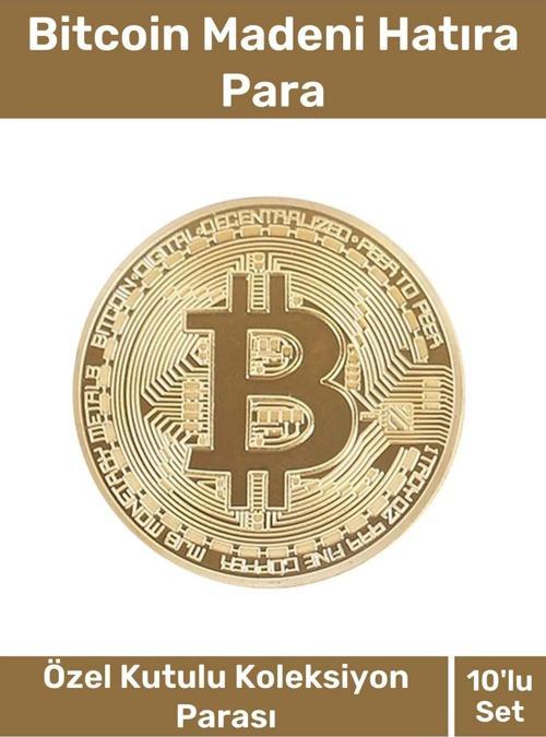 Özel Kutulu Hediyelik Kripto Hatıra Koleksiyon Bitcoin Madeni Para Altın Rengi 10'lu Set