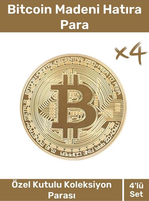 Özel Kutulu Hediyelik Kripto Hatıra Koleksiyon Bitcoin Madeni Para Altın Rengi 4'lü Set