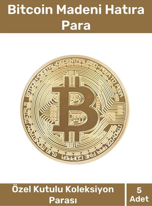 Özel Kutulu Hediyelik Kripto Hatıra Koleksiyon Bitcoin Madeni Para Altın Rengi 5'li Set