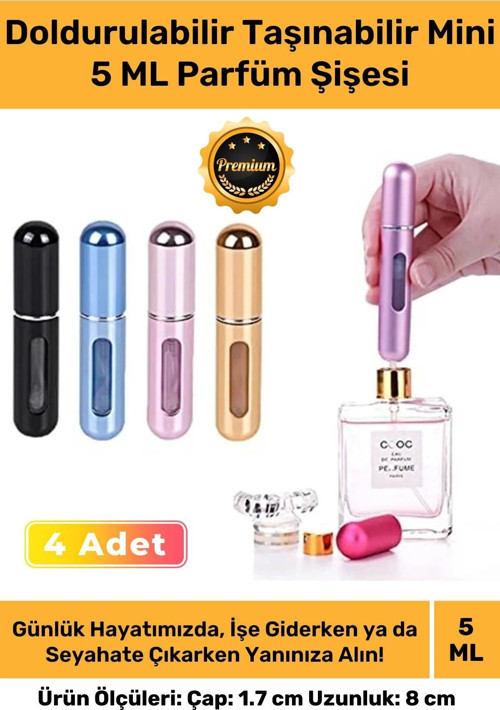 Özel Parfüm Şişesinden Doldurulabilir Taşınabilir Çanta İçi Mini Cep Parfüm Şişesi 5 Ml x 4 Adet