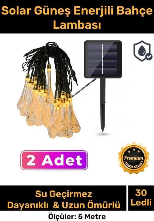 Özel Seri Solar Güneş Enerji Su Damlaları 5 Metre Uzunluğunda Sarı Renkli 30 Ledli Bahçe Aydınlatma