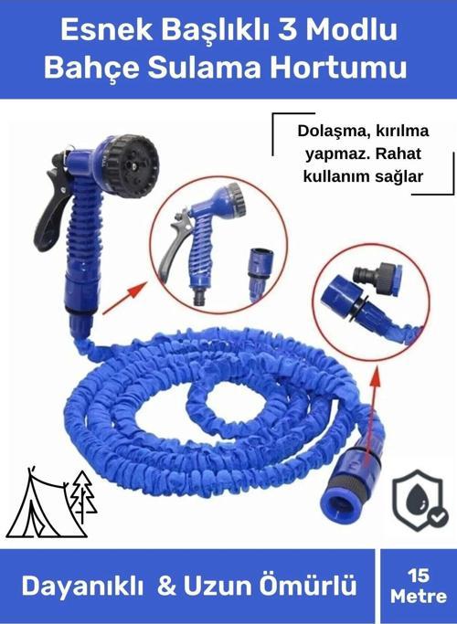 Özel Üretim Dolaşmaz Kırılmaz 7 Kademeli Uzayan Bahçe Sulama Araç Yıkama Tabancalı 15 Metre Hortum