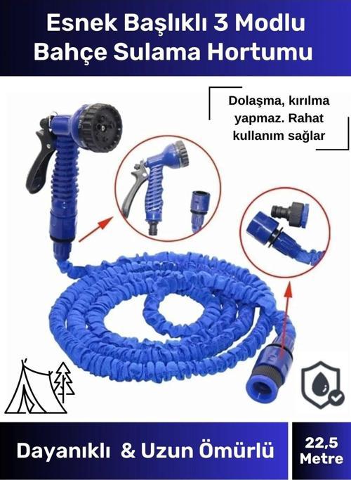 Özel Üretim Dolaşmaz Kırılmaz 7 Kademeli Uzayan Bahçe Sulama Araç Yıkama Tabancalı 22,5 Metre Hortum