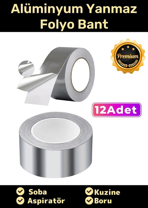 Özel Suya Sıcaklığa Dayanıklı Tamir Soba Boru Yama Alüminyum Yanmaz Folyo Bant 45mm - 5mt - 12 Adet