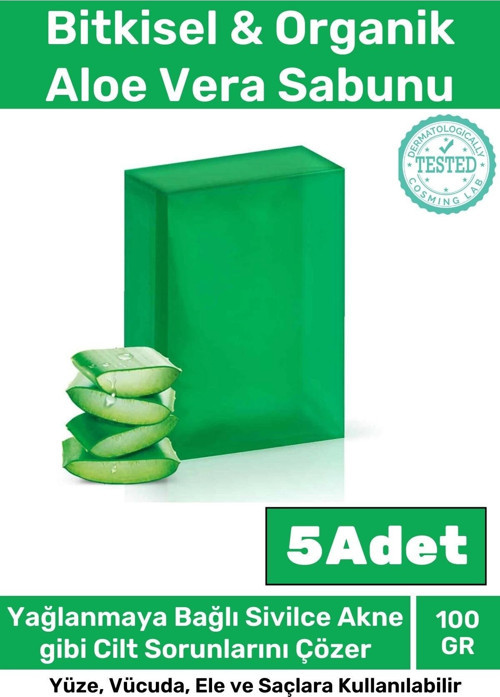 Özel Üretim %100 Doğal Koku Yüz Cilt Beyazlatıcı Organik Nemlendirici Aloe Vera Sabunu 5 Adet