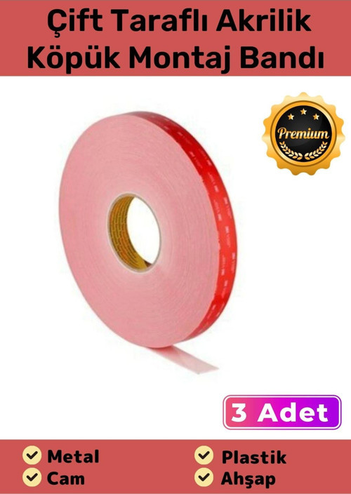 Özel Üretim Süper Güçlü İz Bırakmayan Çift Taraflı Akrilik Köpük Montaj Bandı 19mm X 2mt - 3 Adet