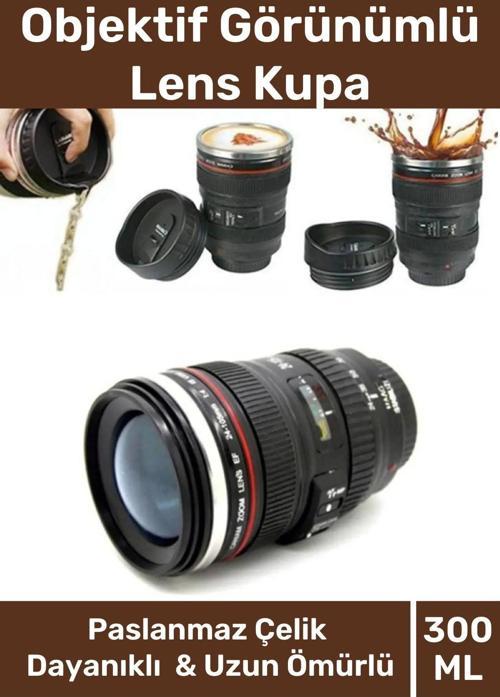 Paslanmaz Çelik Objektif Görünümlü Sevgili Hediye İlginç Lens Kupa Çelik Kahve Çay Termos Mug Bardak