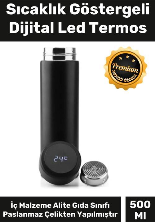 Premium Alite Gıda Sınıfı 201 Paslanmaz Çelik Kaymaz Sıcaklık Göstergeli Dijital Led Termos 500 Ml