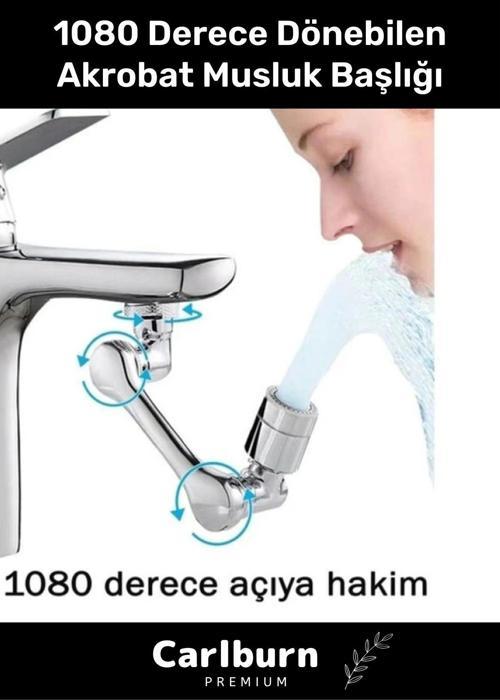 Premium Çift Fonksiyonlu Metal Görünümlü 1080 Derece Dönebilen Akrobat Musluk Ucu Başlığı