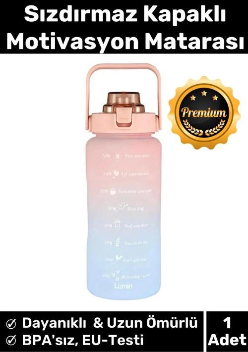 Premium Çift Renk Ölçü Baskılı Sızdırmaz Akmaz Motivasyon Matara Suluk Sağlıklı Plastik 1 Lt Su Şişe
