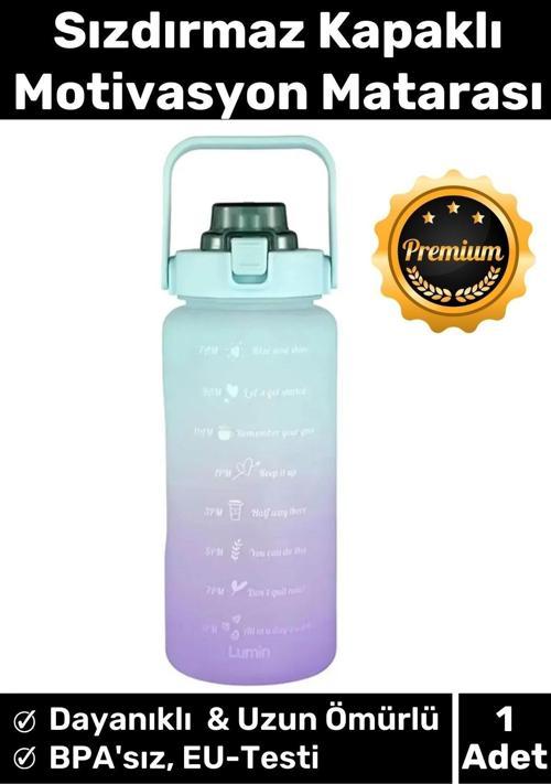 Premium Çift Renk Ölçü Baskılı Sızdırmaz Akmaz Motivasyon Matara Suluk Sağlıklı Plastik 2 Lt Su Şişe