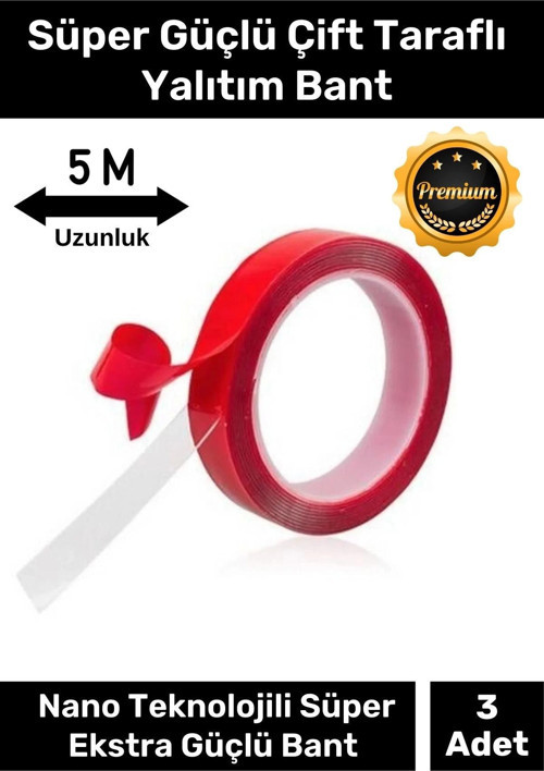 Premium Ekstra Güçlü Çok Amaçlı Çift Taraflı Tamir Dış Mekan Montaj 5mt Silikon Şeffaf Bant 3 Adet