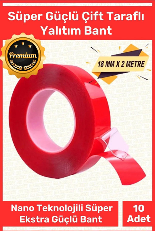 Premium Ekstra Güçlü Çok Amaçlı Çift Taraflı Tamir Mekan Montaj 1,5 Mt Silikon Şeffaf Bant 10 Adet