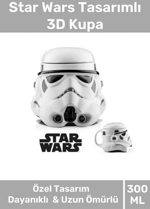 Premium Özel Tasarım Hediye Kutulu Star Wars Şekilli Seramik Kupa 14 x 15 cm 3D Bardak