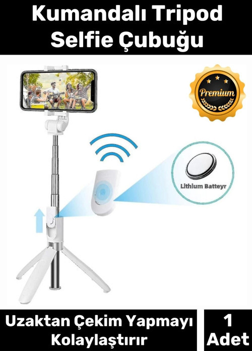 Premium Pratik Ayaklı Stabil Çekim Yapabilen Uzaktan Çekim Özellikli Kumandalı Tripod Selfie Çubuğu