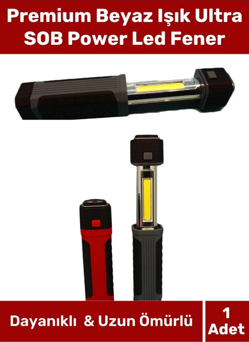Premium Seri Beyaz Işık Ultra SOB Power Led Pilli Askılı Mıknatısla Sabitlenir Çalışma Kamp Lambası