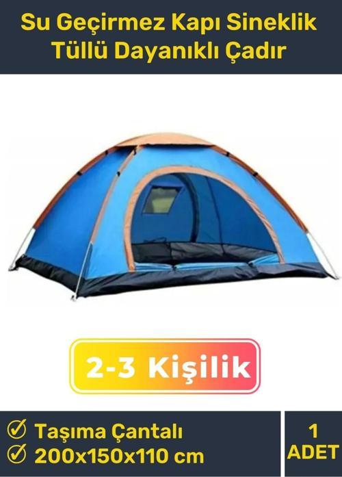 Premium Su Geçirmez Kapı Sineklik Tüllü Dayanıklı Kumaş Pratik Kolay Kurulum 2-3 Kişilik Kamp Çadırı