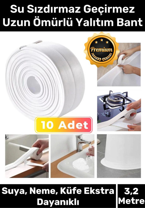 Premium Su Geçirmez Sızdırmaz Dayanıklı Lavabo Pvc Kenar Küf Önleyici 3.2m 10 Adet İzolasyon Bant