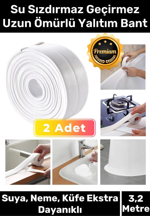 Premium Su Geçirmez Sızdırmaz Dayanıklı Lavabo Pvc Yağ Kenar Küf Önleyici 3.2m 2 Adet İzolasyon Bant