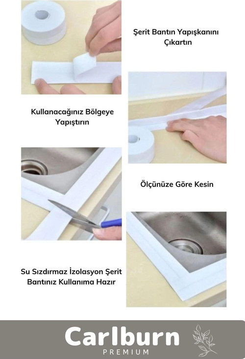Premium Su Geçirmez Sızdırmaz Dayanıklı Pvc Yağ Kenar Küf Önleyici 3.2m Gri İzolasyon Bant 4 Adet