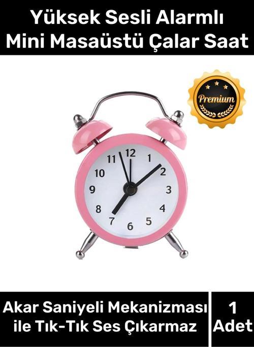 Yüksek Sesli Alarmlı Pilli Dekoratif Çift Çanlı Mini Masaüstü Analog Dekoratif Çalar Saat