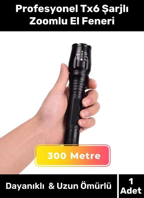 Profesyonel 300 Metre Menzilli 5 Modlu Selektörlü Kızaklı Av Kamp Ev Tx6 Şarjlı Zoomlu El Feneri