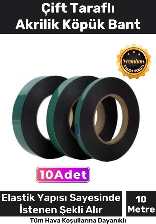Süper Güçlü İz Bırakmayan Elastik Yapılı Çift Taraflı 10mm - 10 Metre Akrilik Köpük Bant - 10 Adet