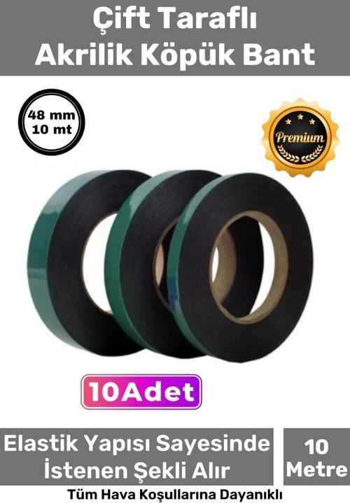 Süper Güçlü İz Bırakmayan Elastik Yapılı Çift Taraflı 48mm - 10 Metre Akrilik Köpük Bant - 10 Adet