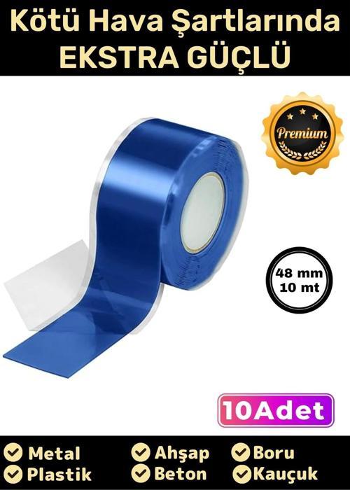 Süper Güçlü Su Geçirmez Sızdırmaz Mavi Renk Çok Amaçlı Tamir İzolasyon Bandı 48mm x 10m - 10 Adet