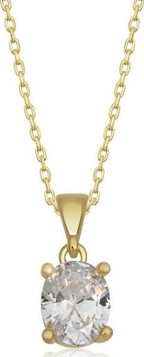 925 Ayar Gümüş Gold Oval Zirkon Taşlı Kadın Gümüş Kolye