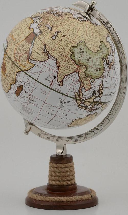 Dekoratif Dünya Küre Ahşap Ayaklı Hasırlı 8 İnç 34 Cm