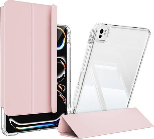 Apple iPad Pro 12.9 6.Nesil M2 Çipli Magnetik Ayrılabilen Arkası Şeffaf Silikon Airbagli Sliding Tablet Kılıfı